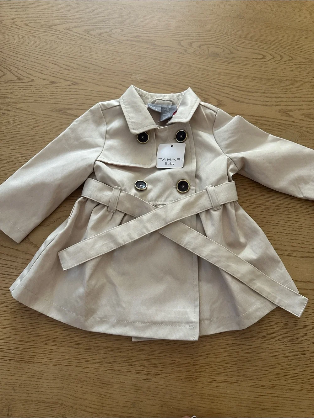 Tahari Baby Cream Double-Breasted Pea Coat with Belt 3-6 mo
